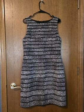 Ann Taylor Black and White Striped Animal-Print Sleeveless Dress